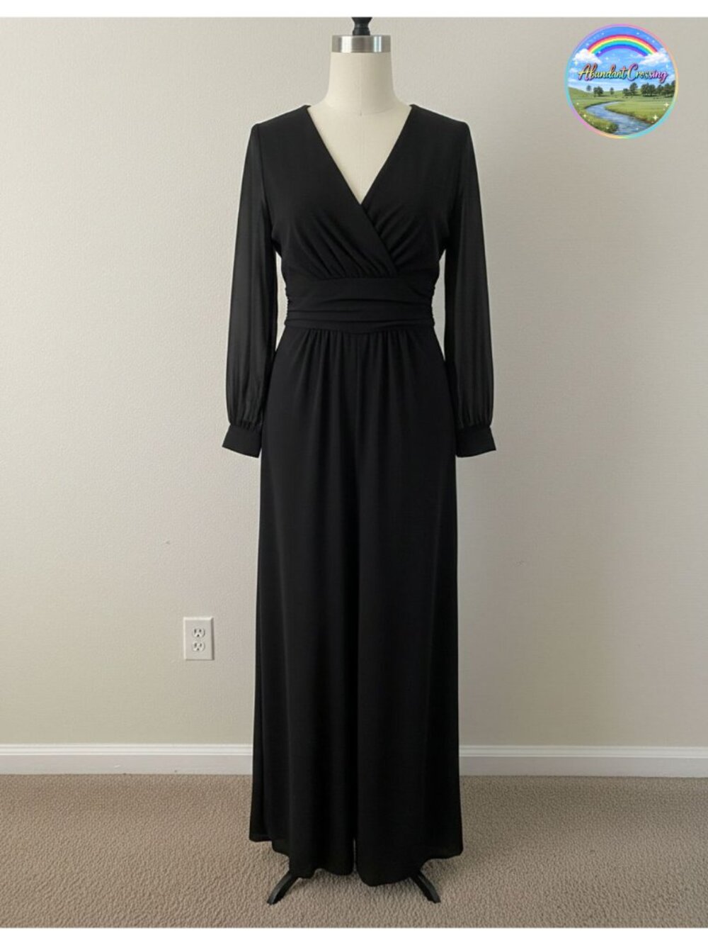 Plus Size Mesh Long Sleeve V Neck Wide Leg Jumpsuit One Piece